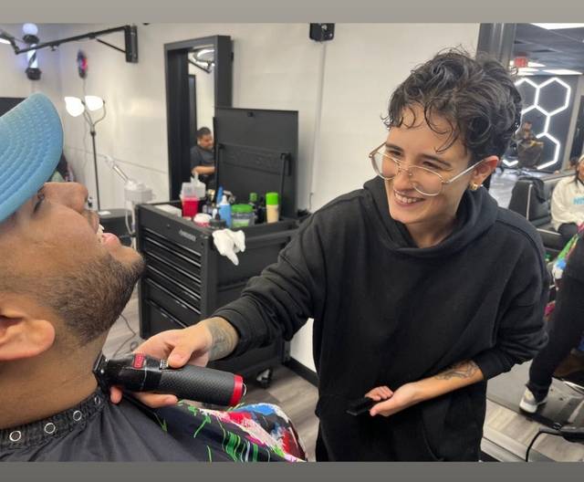 Steph laughing with a client